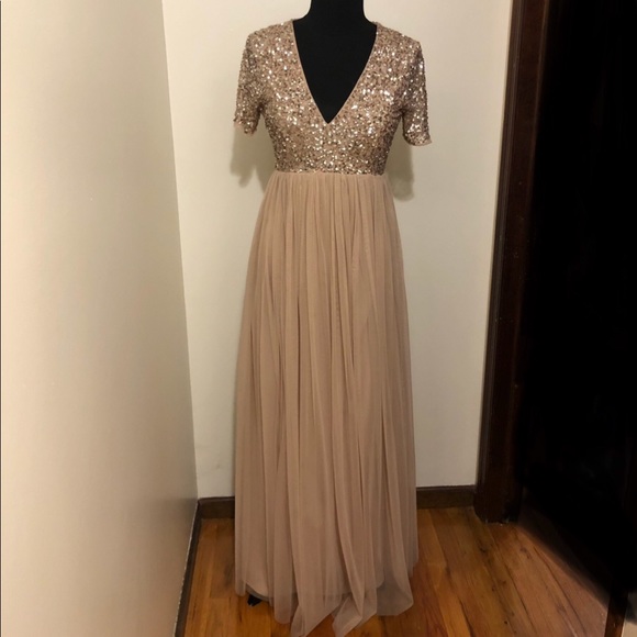 maya v neck short sleeve sequin maxi dress